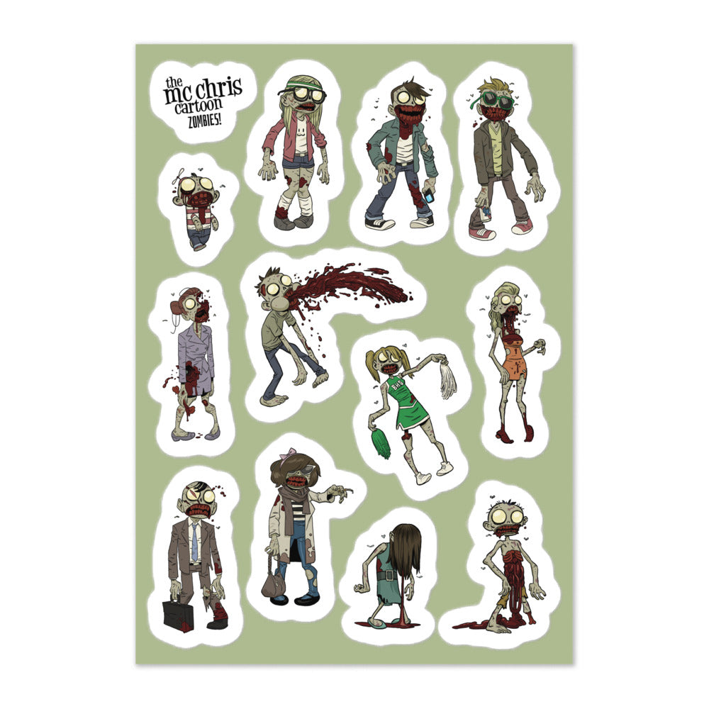 cartoon zombie sticker sheet (6x8)